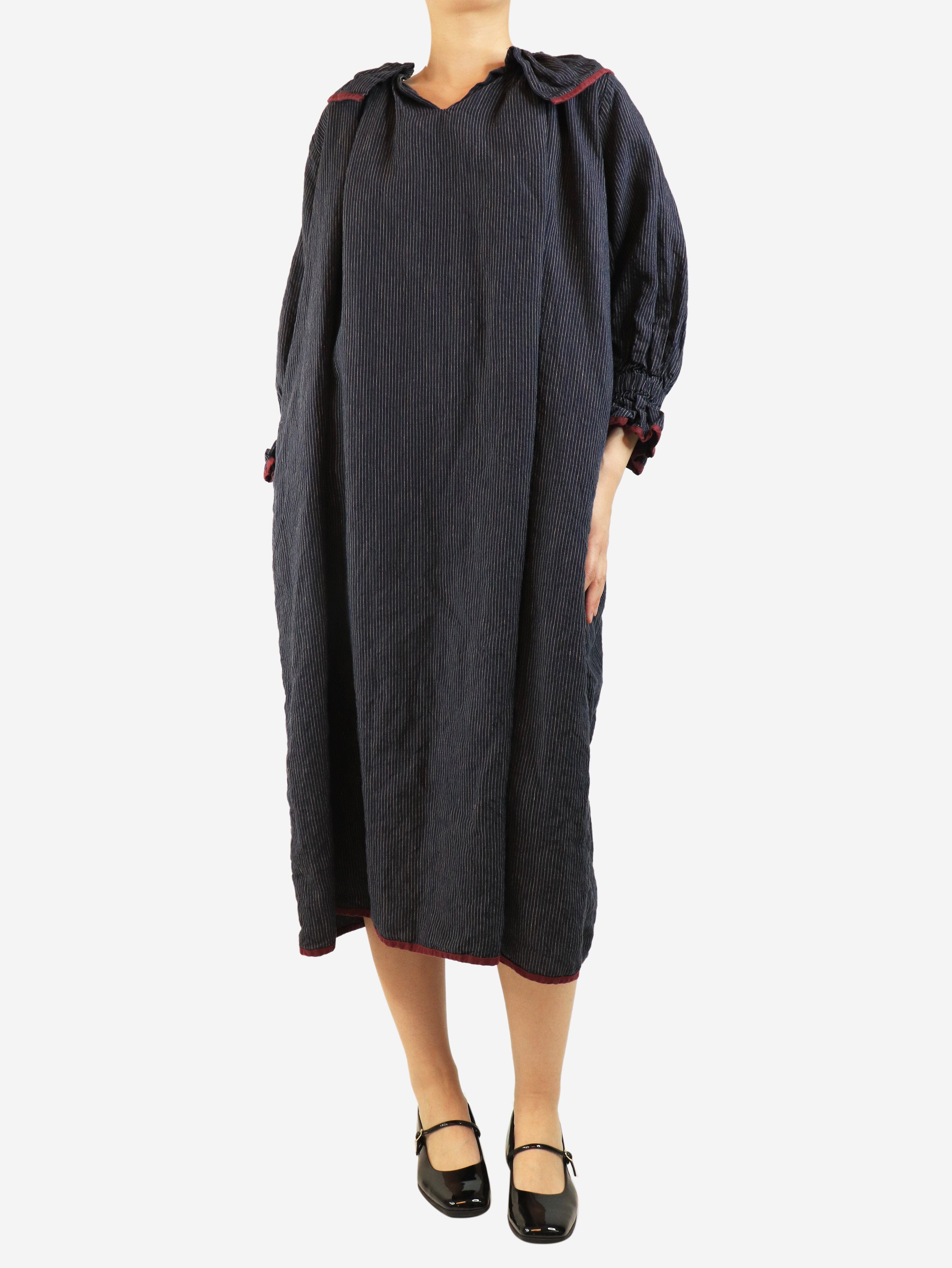 Navy pinstripe linen dress - One size Dresses Kindred of Ireland 