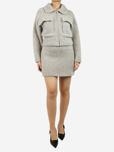 Grey boiled wool cropped jacket and mini skirt set - size S Sets Clea 