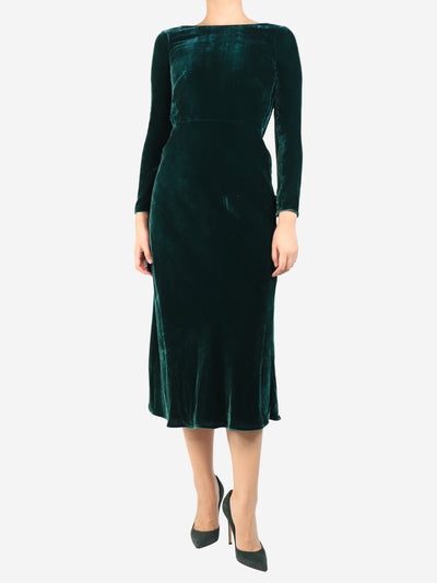Emerald green velvet open-back midi dress - size UK 8 Dresses Saloni 