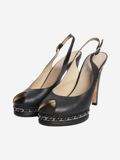 Black leather chain-detail slingback heels - size EU 38.5 (UK 5.5) Heels Chanel 