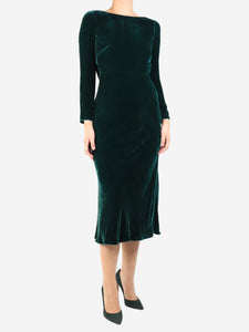 Saloni Emerald green velvet open-back midi dress - size UK 8