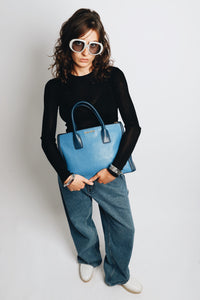 Miu Miu Blue two-tone leather top handle bag