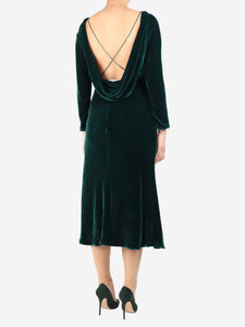 Saloni Emerald green velvet open-back midi dress - size UK 8