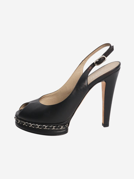 Black leather chain-detail slingback heels - size EU 38.5 (UK 5.5) product image