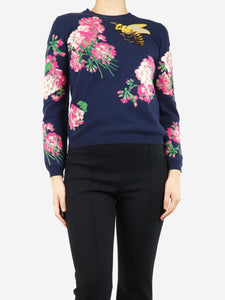 Gucci Navy blue embroidered jumper - size S