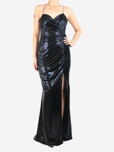 Marchesa Notte Black ruched maxi dress - size UK 10