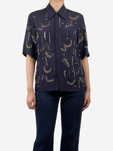 Dries Van Noten Blue embroidered shirt - size UK 10