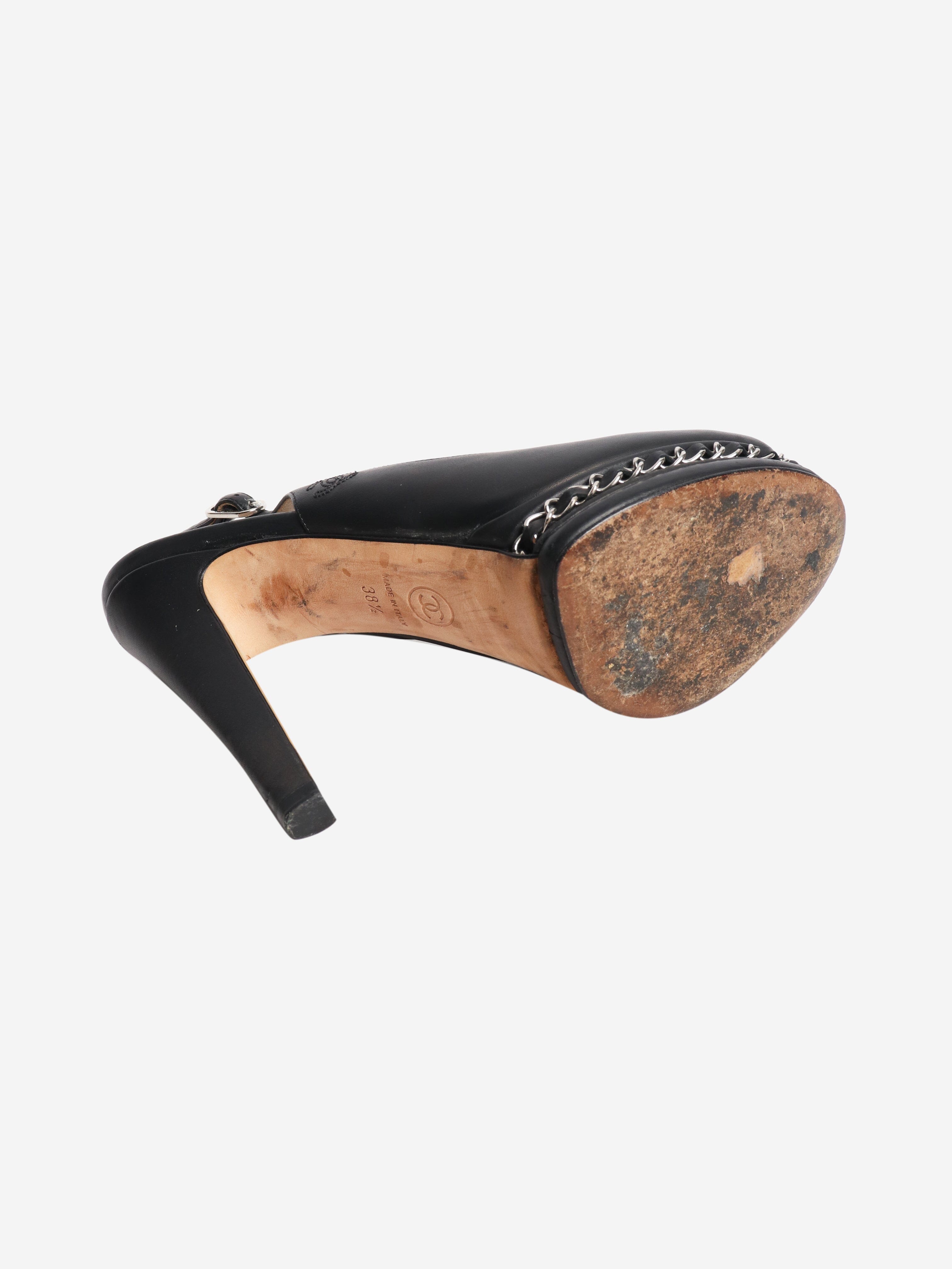 Black leather chain-detail slingback heels - size EU 38.5 (UK 5.5) Heels Chanel 