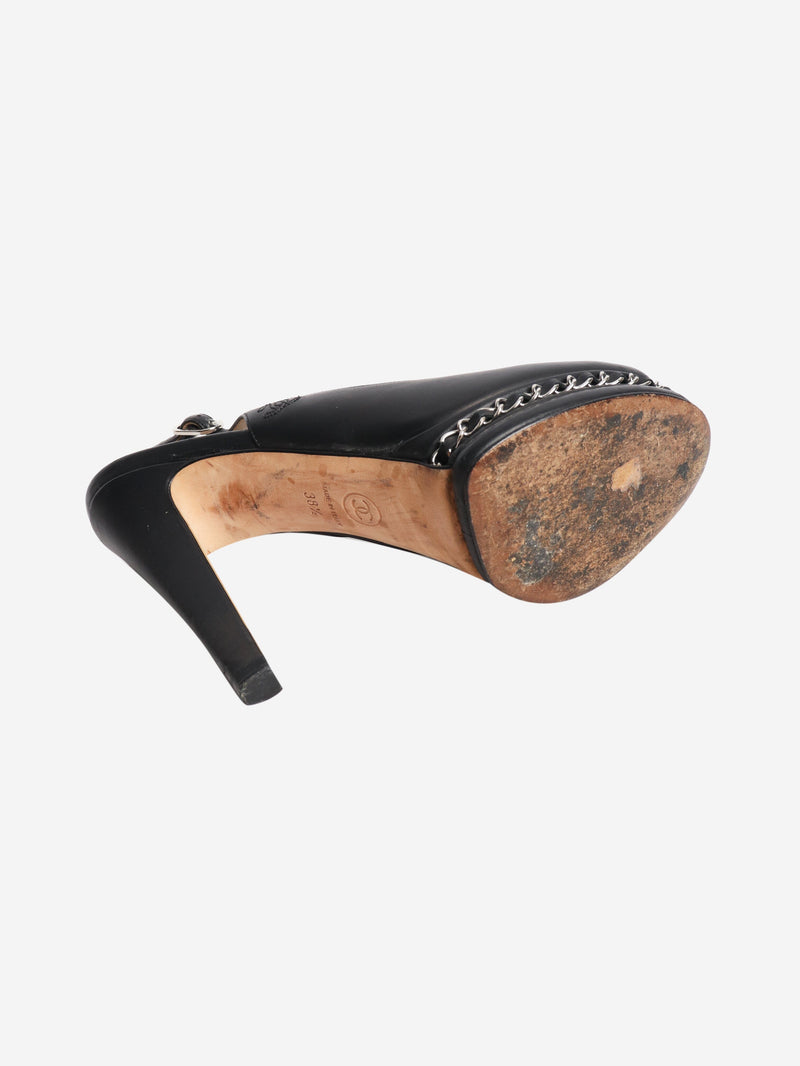 Black leather chain-detail slingback heels - size EU 38.5 (UK 5.5) Heels Chanel 