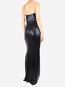 Marchesa Notte Black ruched maxi dress - size UK 10