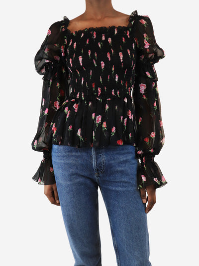 Black and pink shirred floral top - size UK 4 Tops Dolce & Gabbana 