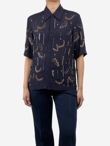 Dries Van Noten Blue embroidered shirt - size UK 10