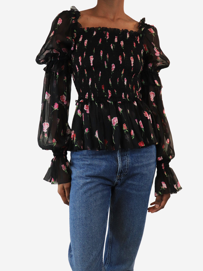 Black and pink shirred floral top - size UK 4 Tops Dolce & Gabbana 