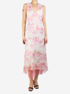 Etro Pink floral printed midi silk dress - size UK 8