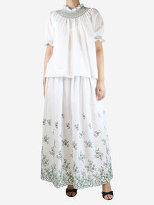 Loretta Caponi White embroidered top and skirt set - size S