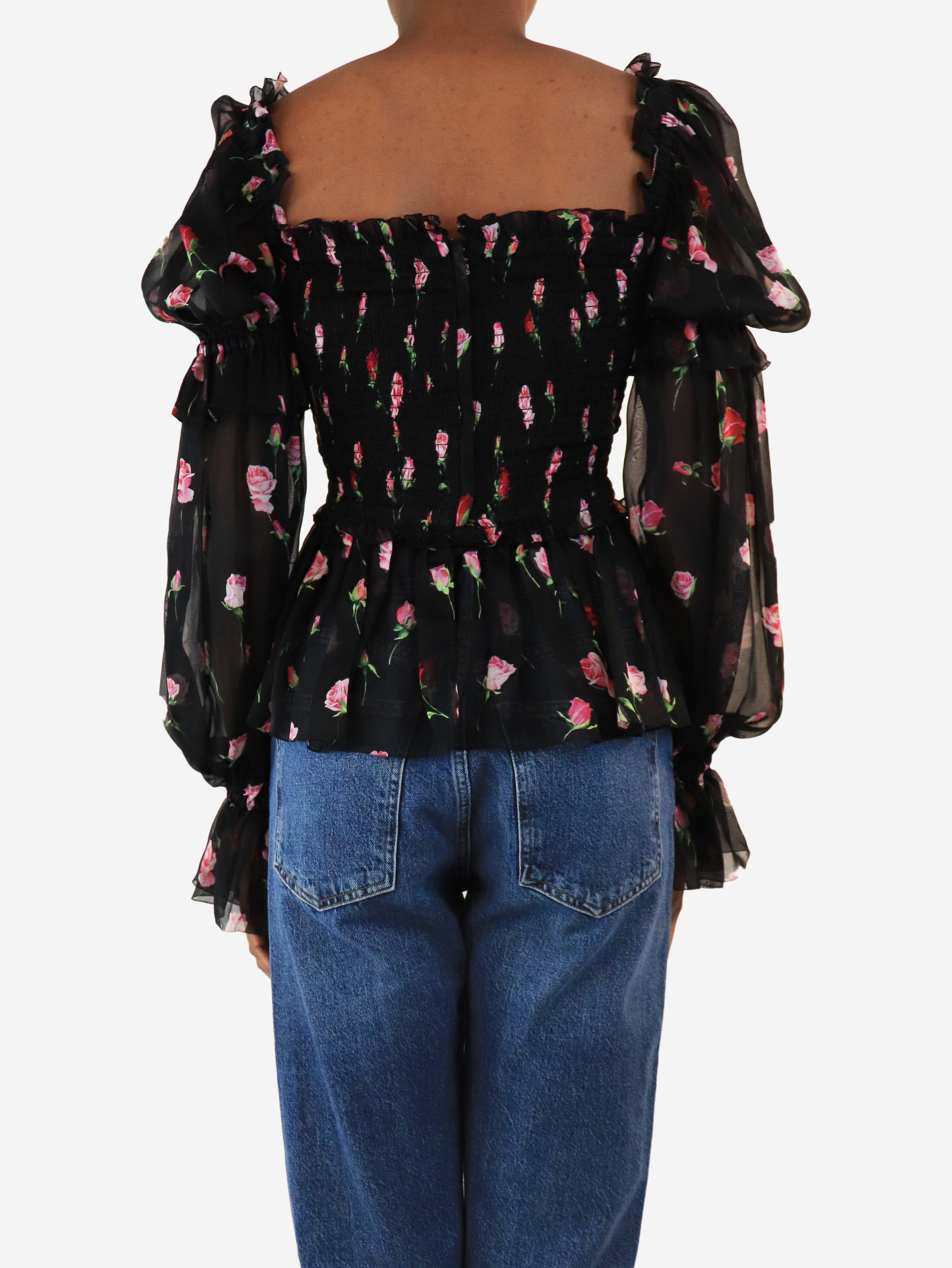 Black and pink shirred floral top - size UK 4 Tops Dolce & Gabbana 