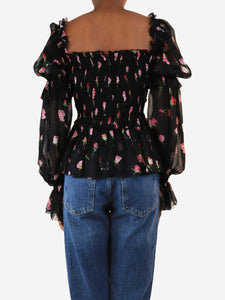 Dolce & Gabbana Black and pink shirred floral top - size UK 4