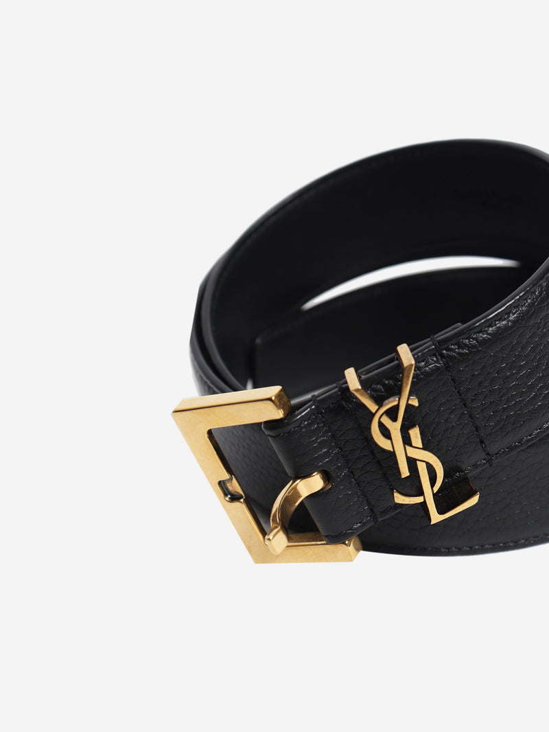 Black leather logo detail belt Belts Saint Laurent 