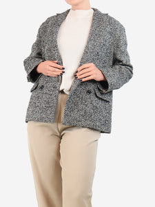 Soeur Black and neutral Herringbone double-breasted jacket - size UK 8