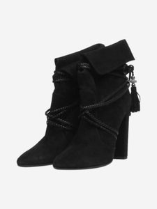 Aquazzura Black suede tassel ankle boots - size EU 40