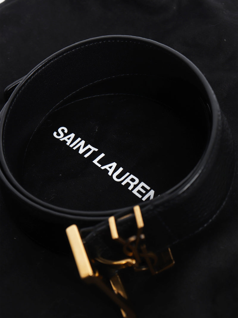 Black leather logo detail belt Belts Saint Laurent 