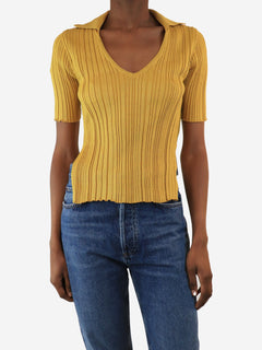 Mustard ribbed v-neck top - size UK 6 Tops Jacquemus 