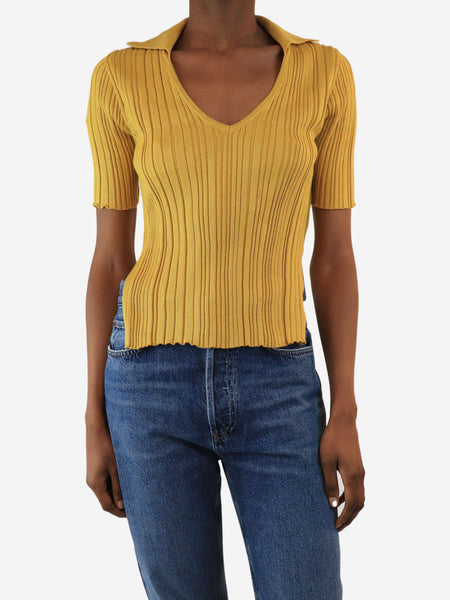 Mustard ribbed v-neck top - size UK 6 product image