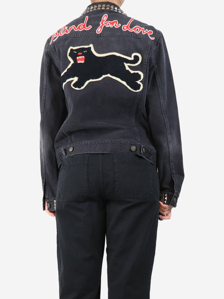 Black studded denim jacket - size UK 14 alternate image