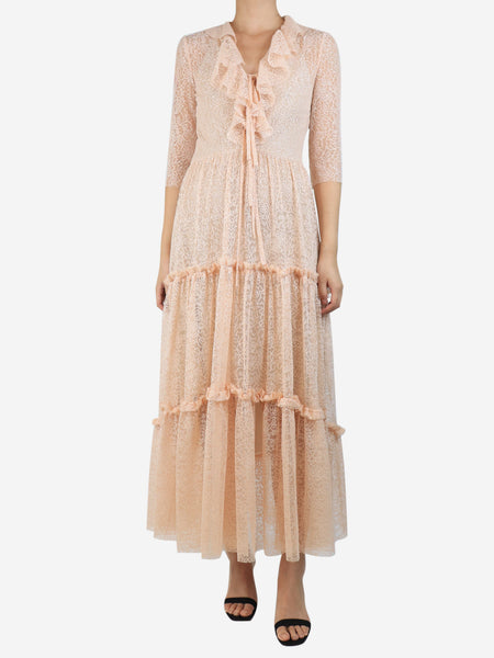 Light pink tiered lace maxi dress - size UK 8 product image