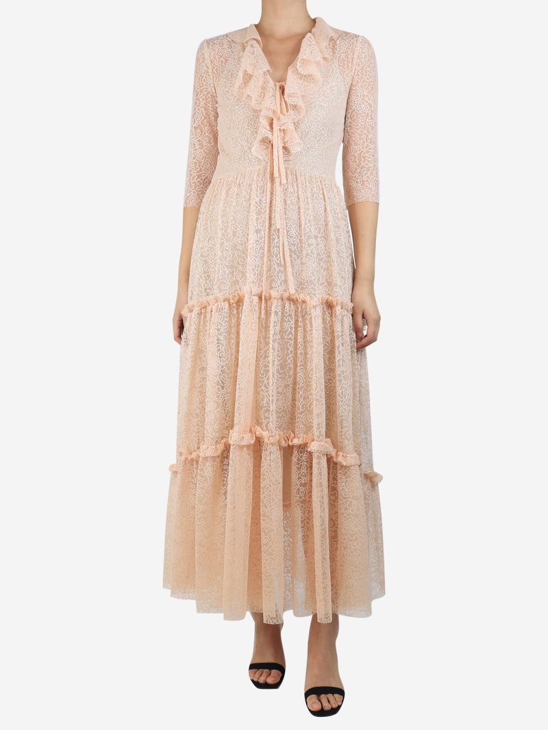 Light pink tiered lace maxi dress - size UK 8 Dresses Philosophy 
