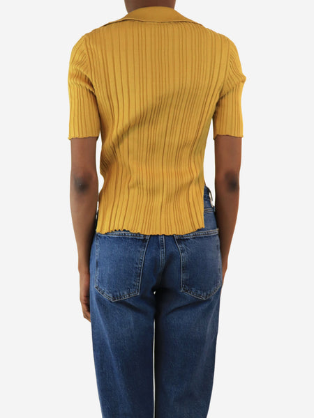 Mustard ribbed v-neck top - size UK 6 alternate image