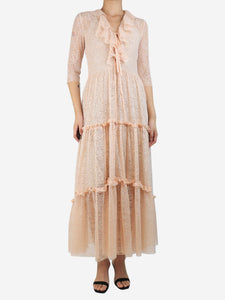 Philosophy Light pink tiered lace maxi dress - size UK 8