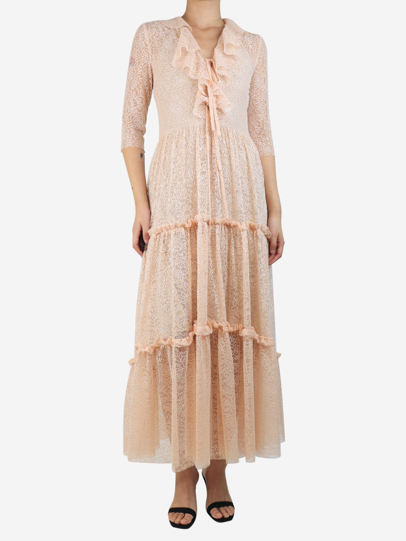 Light pink tiered lace maxi dress - size UK 8 Dresses Philosophy 