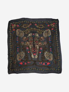 Etro Black silk paisley printed scarf