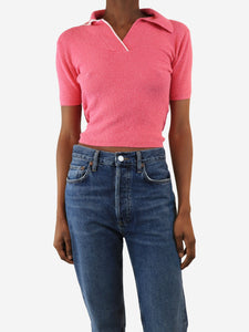 Jacquemus Pink open-back knitted polo top - size UK 6