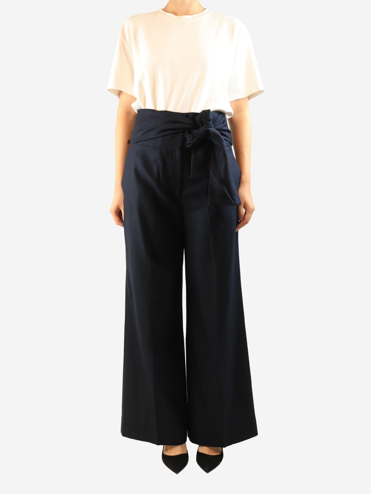Navy tie-front trousers - size UK 12 Trousers Victoria Beckham 