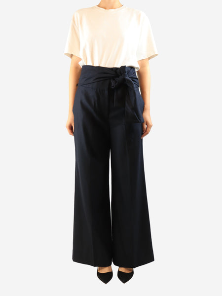 Navy tie-front trousers - size UK 12 alternate image