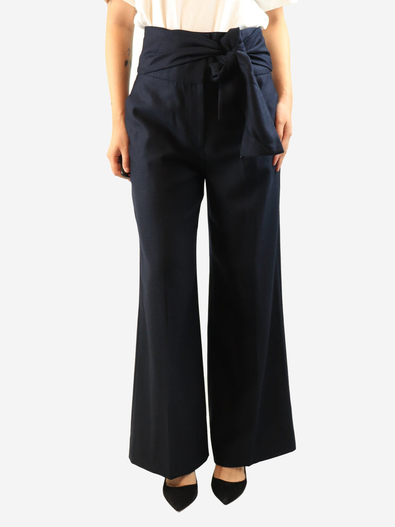 Navy tie-front trousers - size UK 12 Trousers Victoria Beckham 