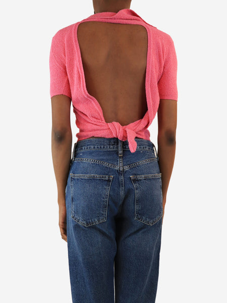 Pink open-back knitted polo top - size UK 6 alternate image