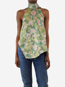 Marques / Almeida Green floral jacquard halterneck top - size XS