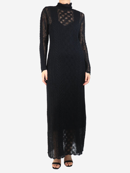 Black alpaca blend roll neck knit dress - size S product image