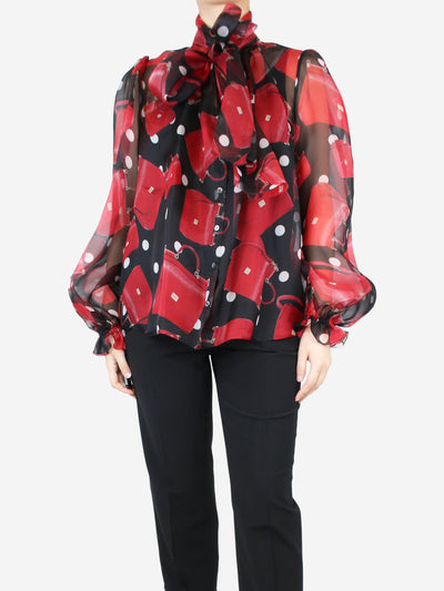 Black silk handbag print blouse - size UK 12 Tops Dolce & Gabbana 