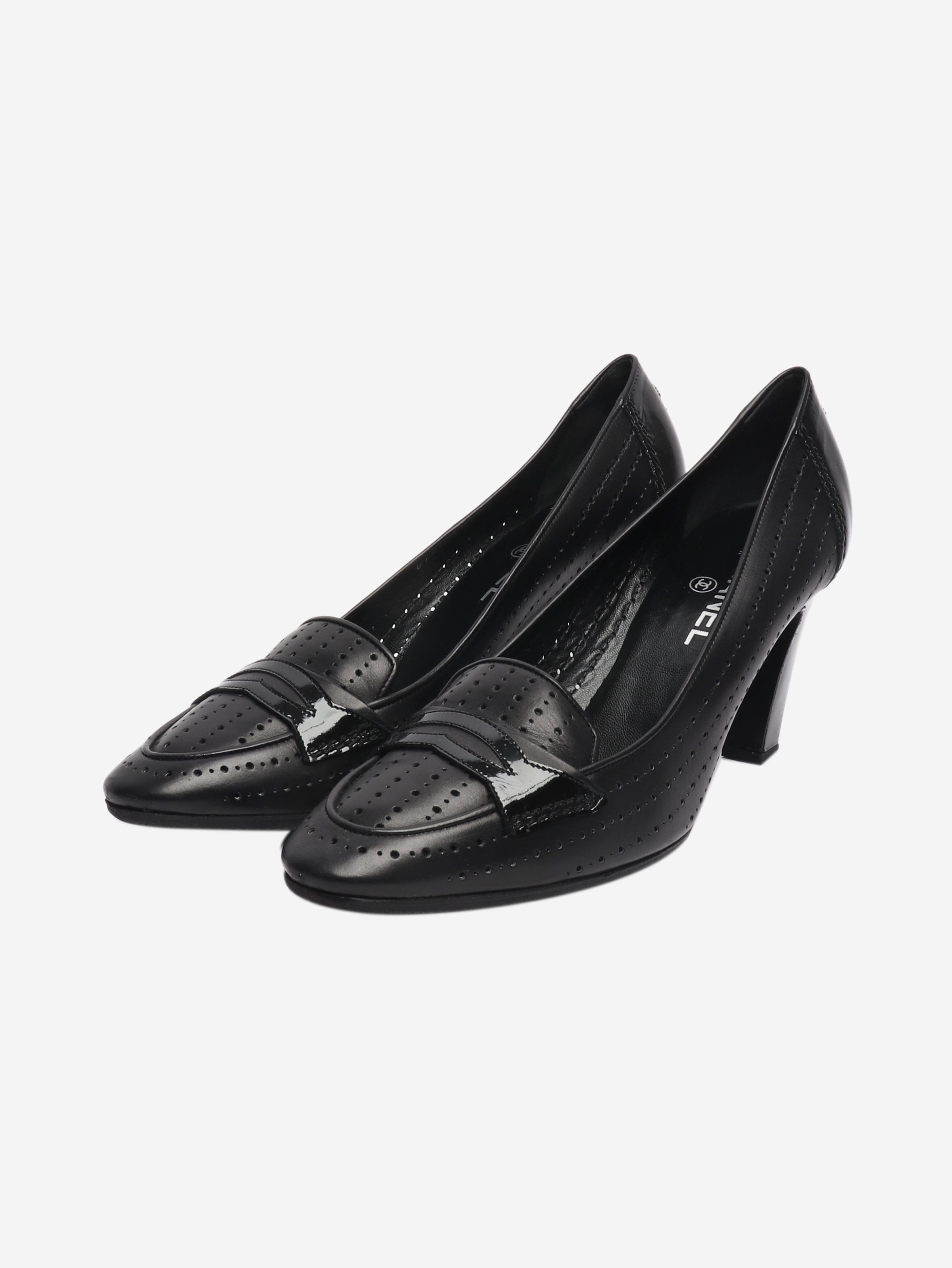 Black perforated leather pumps - size EU 40.5 Heels Chanel 