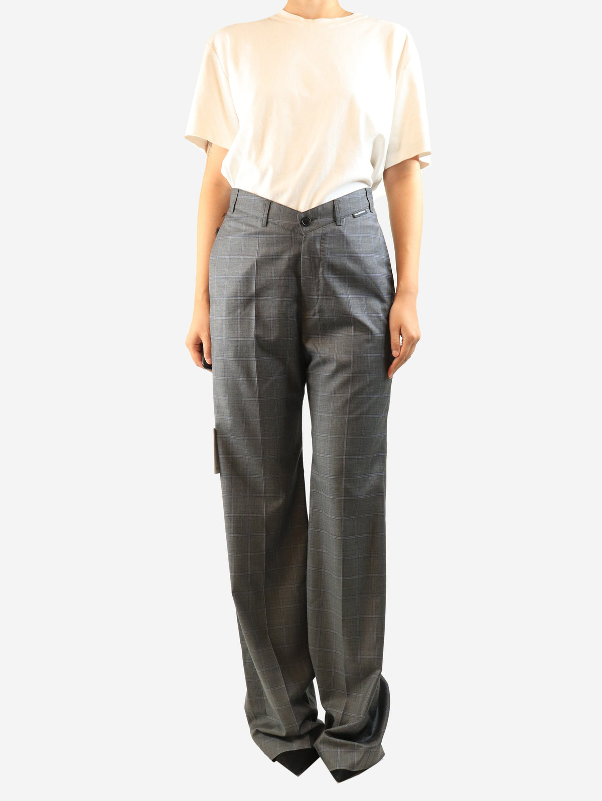 Grey plaid wool trousers - size UK 12 Trousers Balenciaga 