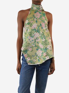 Marques / Almeida Green floral jacquard halterneck top - size XS