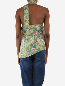Marques / Almeida Green floral jacquard halterneck top - size XS