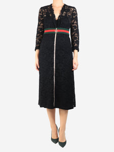 Gucci Black zip up front lace detailed dress - size UK 8