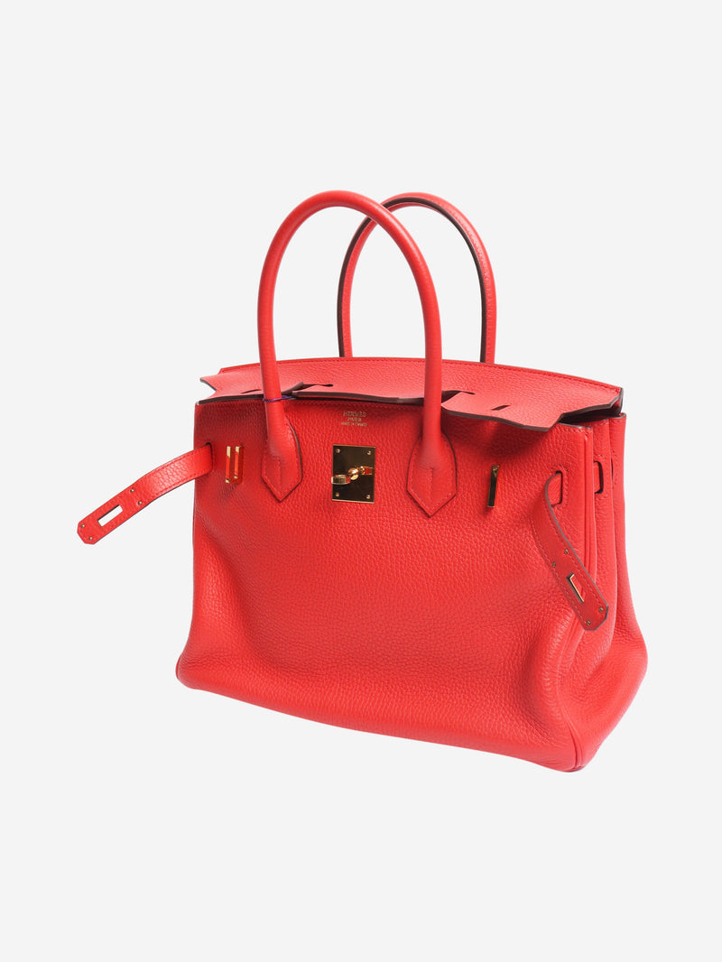 Red Birkin 30 bag in Clemence leather Top Handle Bags Hermes 