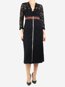 Gucci Black zip up front lace detailed dress - size UK 8