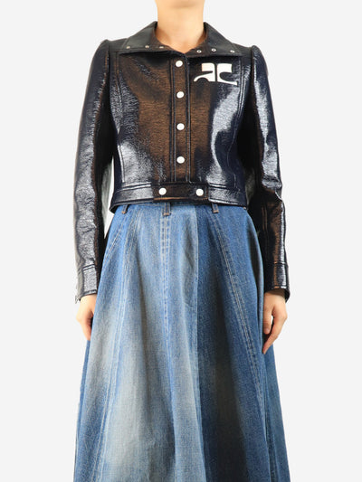 Navy pleather cropped jacket - size UK 12 Coats & Jackets Courreges 
